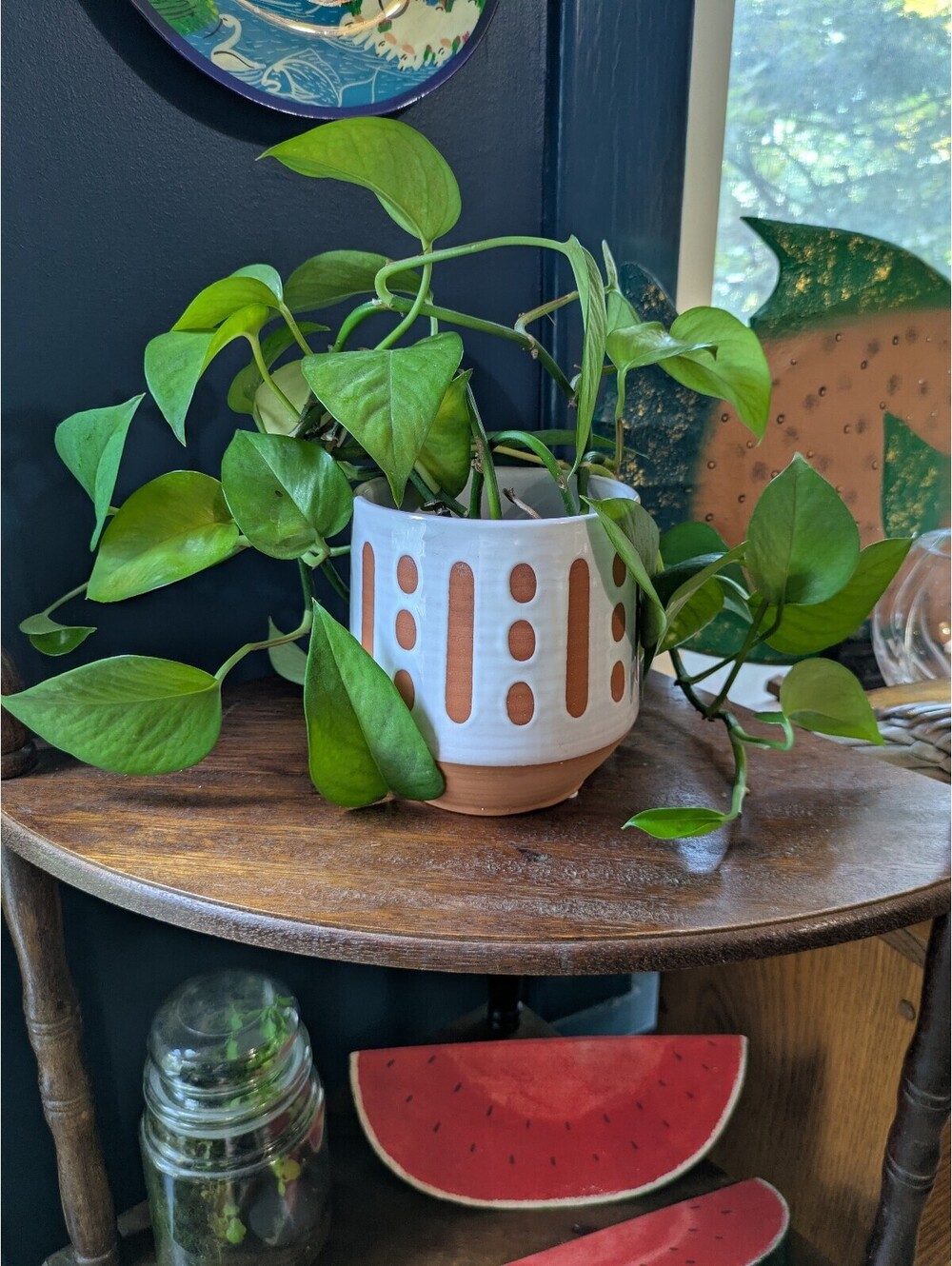 Terracotta & White Glaze Geometric Planter